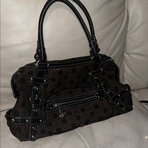 Kathy Van Zeeland Black & Brown Patterned Shoulder Bag with Stud Accents